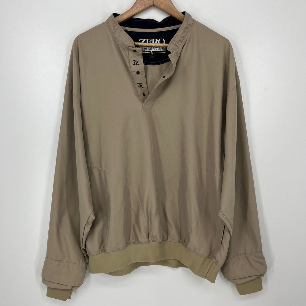Zero Restriction Mens Golf Pullover Windshirt Tan Microfiber Size L Made in USA